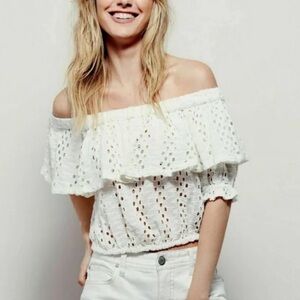 Free People That Girl White Eyelet Off the Shoulder Top Size S